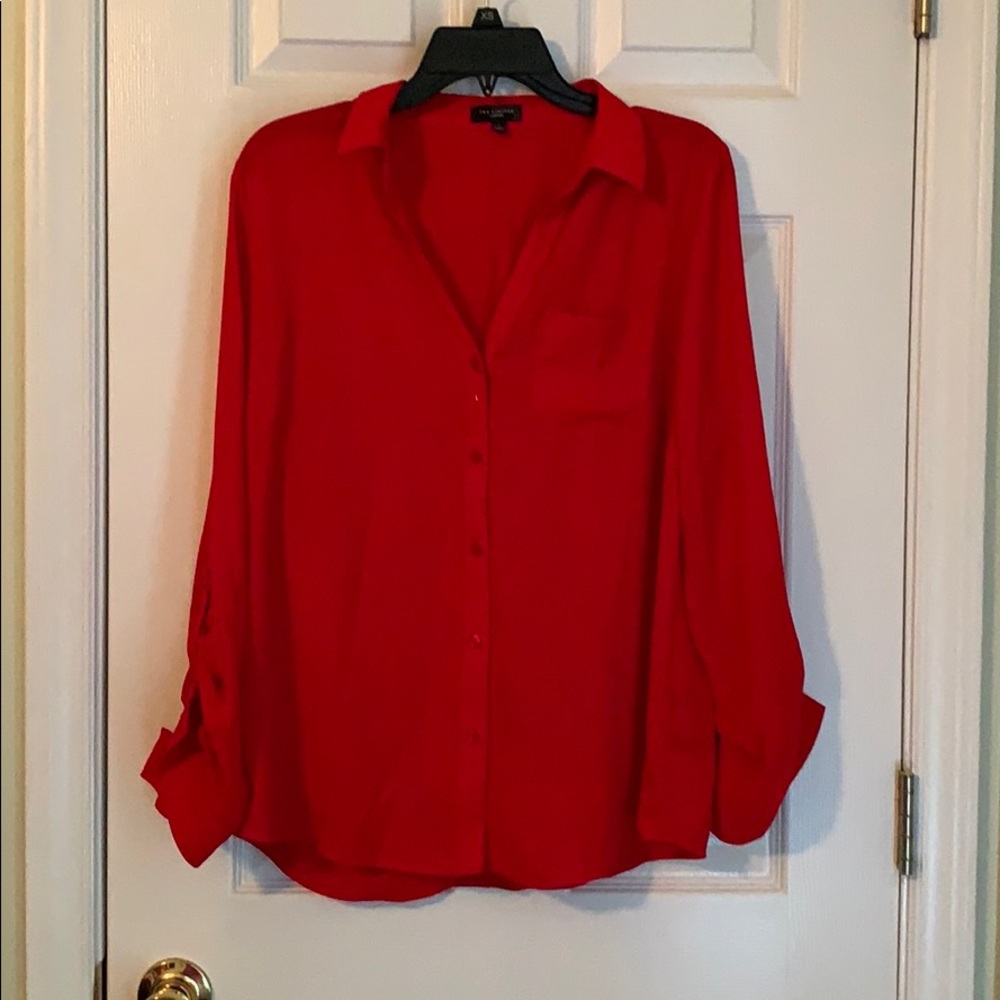 Red button down top from The Limited